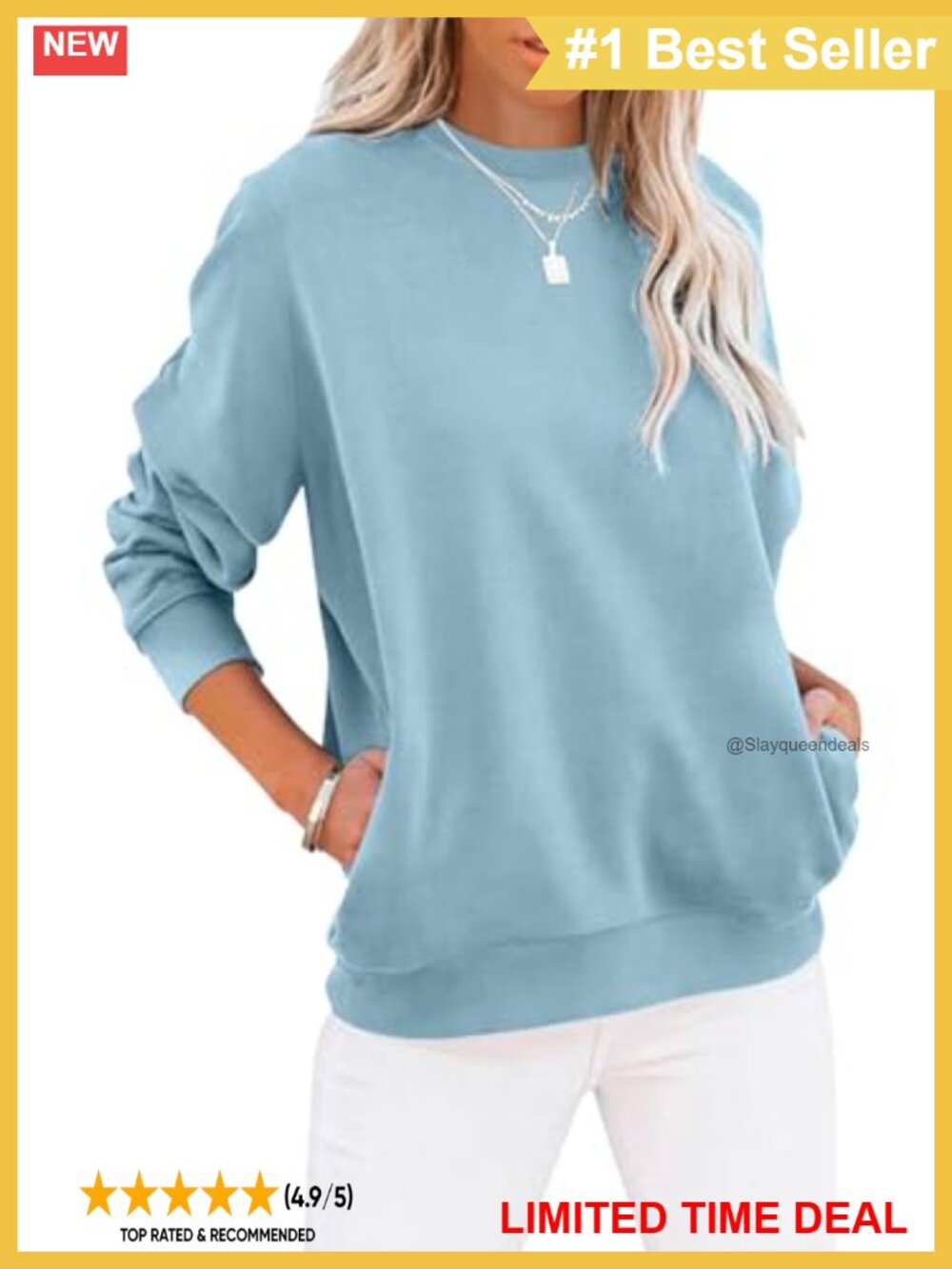 Women's Casual Crewneck Sweatshirt with Pockets Loose Fit Pullover